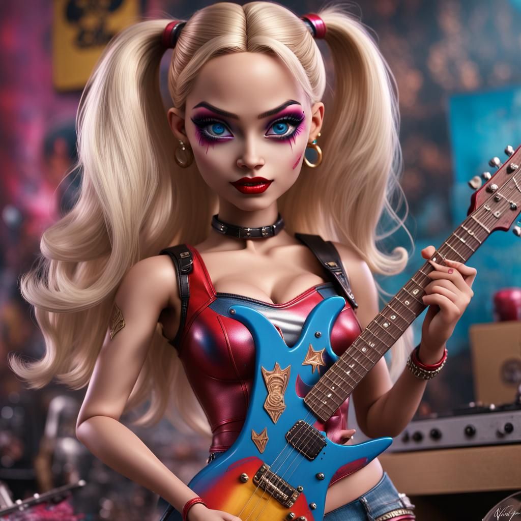 Supergirl Harley Quinn Barbie Rockstar with Guitar