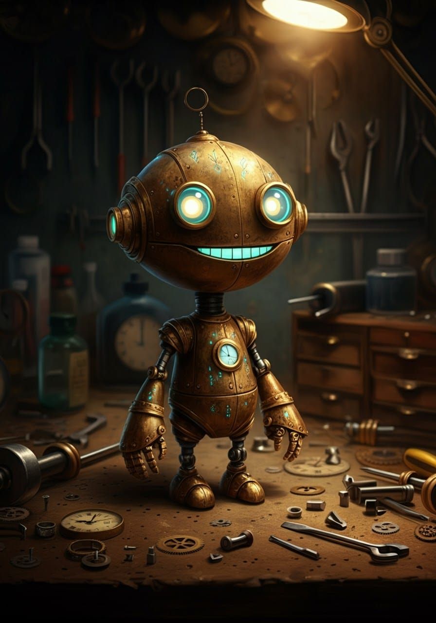 Coggy, an artificer's homunculus, just powering up for the first time.