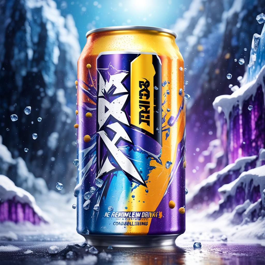 Colorful Energy Drink Can in Hyperrealistic Close-Up