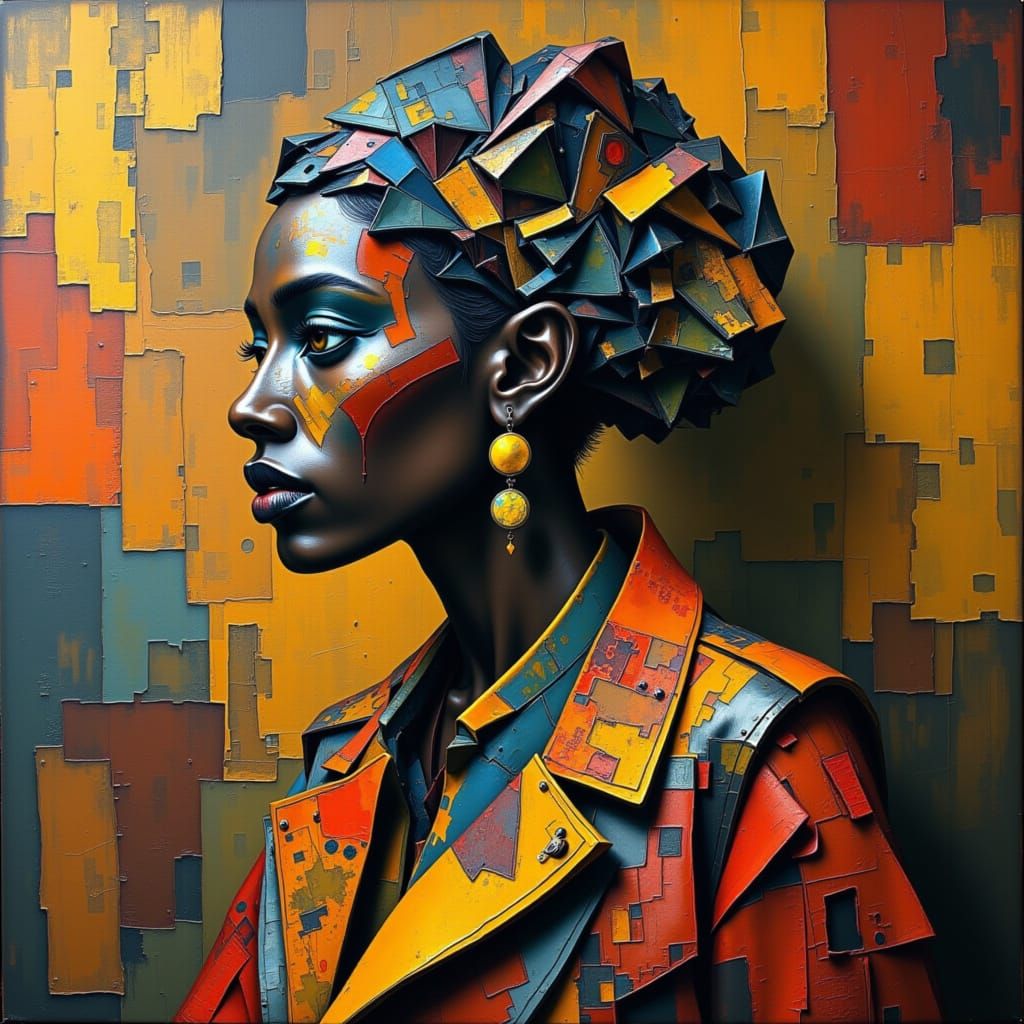 Elegant Woman in Intricate Outfit, Mixed Media Style