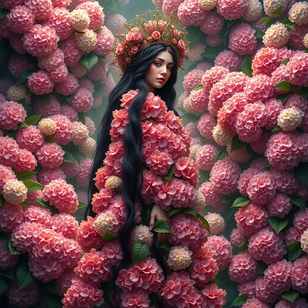Regal Floral Goddess in Hydrangea Glory