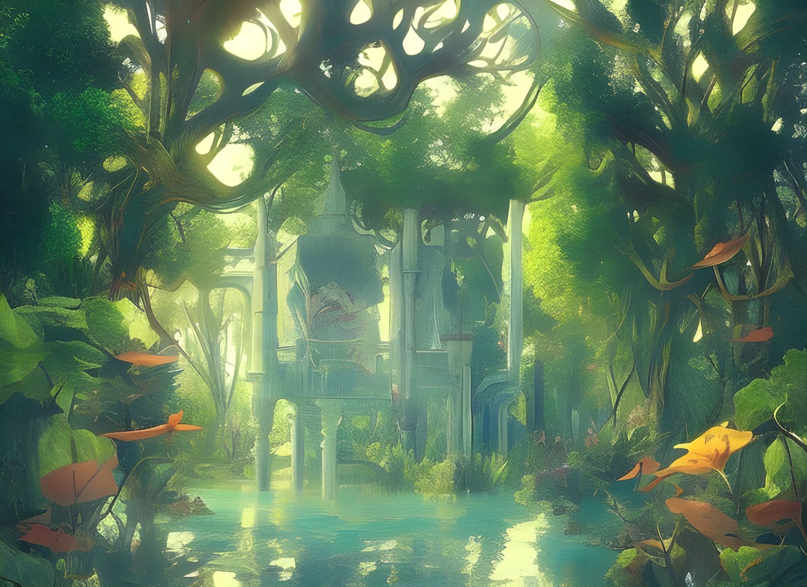 Grecian Temple Garden with Magical Particles