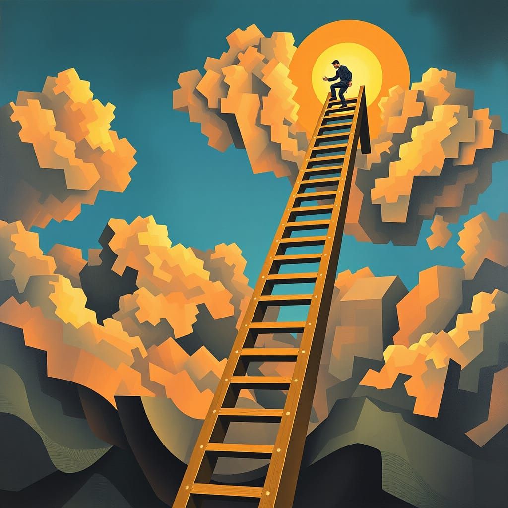 Abstract Cubist Ladder to the Clouds