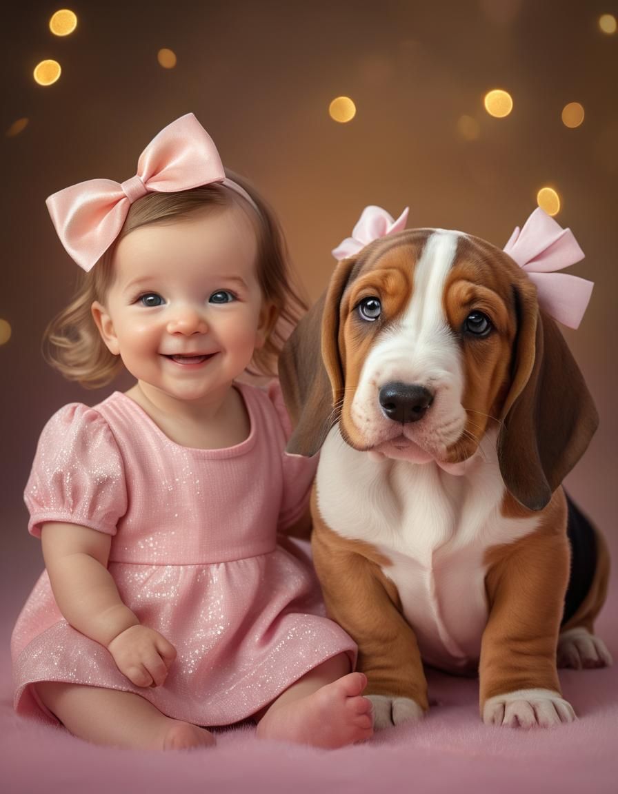 Baby and Basset Hound: Hyperrealistic Concept Art