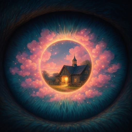 Glowing Portal in Hypnotic Iris: Dreamlike Pastel Scene