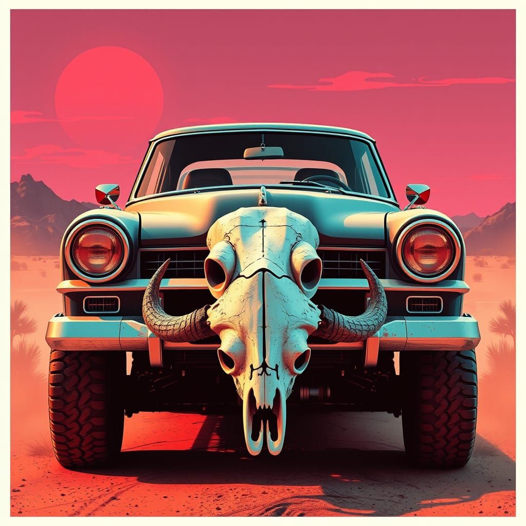 Skeletal Car in Mad Max Horror Scene