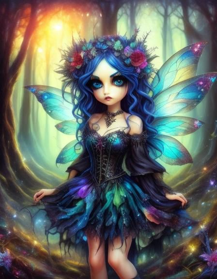 Gothic Fairy in Ancient Forest: Alcohol Ink Art