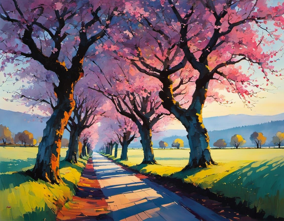 Ethereal Cherry Tree Avenue in Soft Dusk Light, Inspired by ...