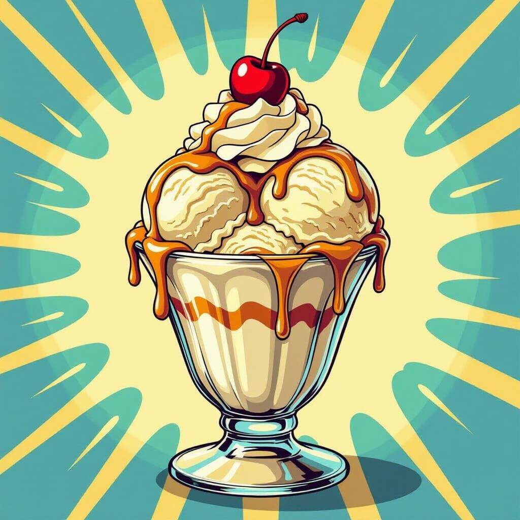 Hyperrealistic Ice Cream Sundae in Comic Book Style