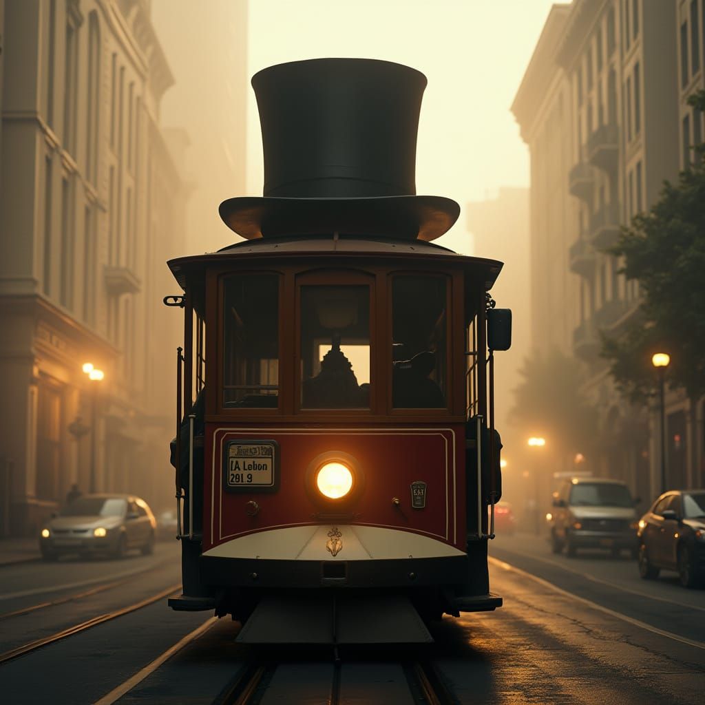 Vintage Cable Car in Top Hat and Monocle, San Francisco