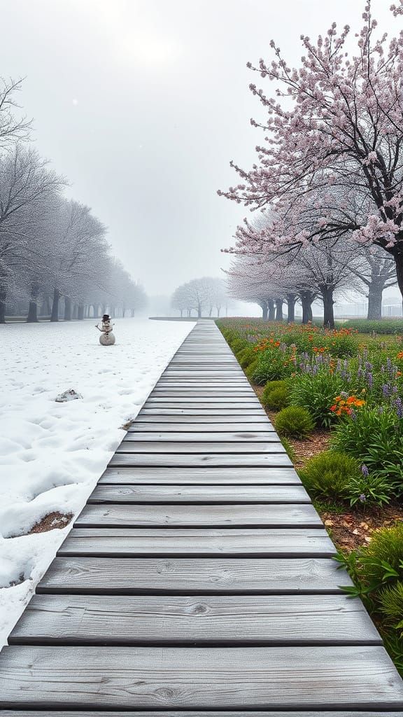 Soft Seasons Divide: A Hyperrealistic Winter Spring Landscap...