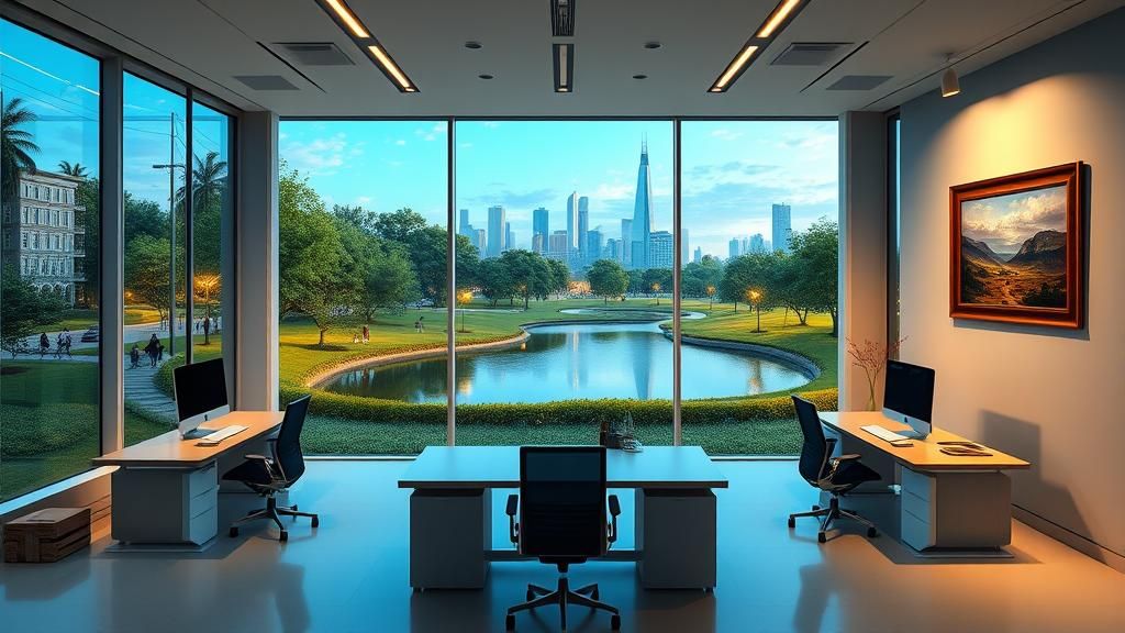 Modern Office with Serene Landscape View