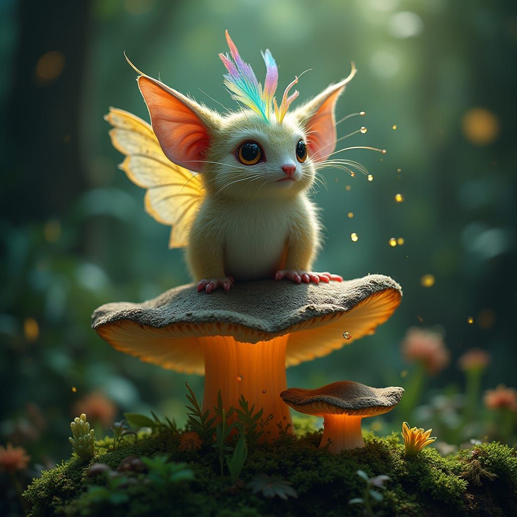 Enchanted Forest Creature on Luminous Mushroom