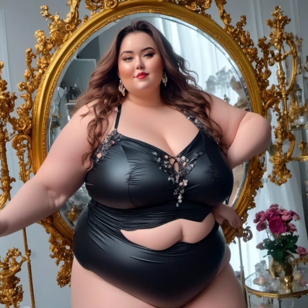 Plus Size Woman Gazing in Mirror, Fantasy Style