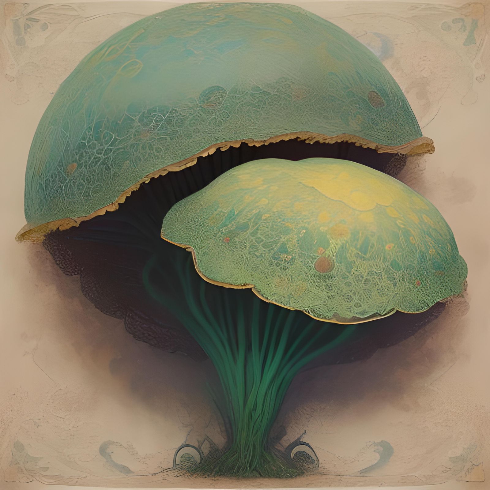 Lace Filigree Mushroom in Oil Painting Style