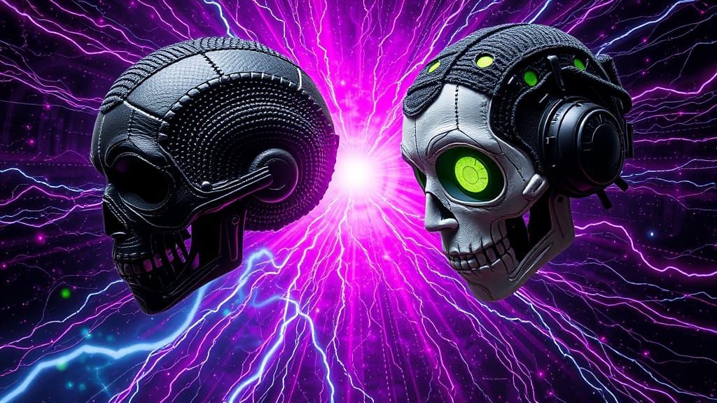 Surreal Sci-Fi Leather Heads in Datascream-Inspired Palette