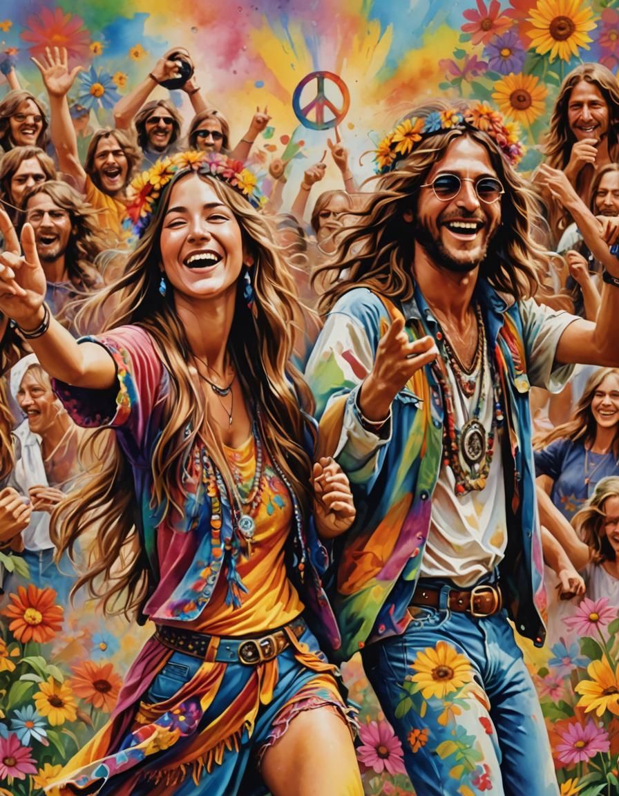 Happy Hippies Dancing: 1960s Airbrush Art
