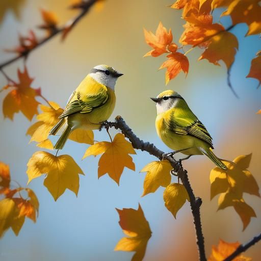 Impressionist Yellow Tit Bird in Autumnal Light