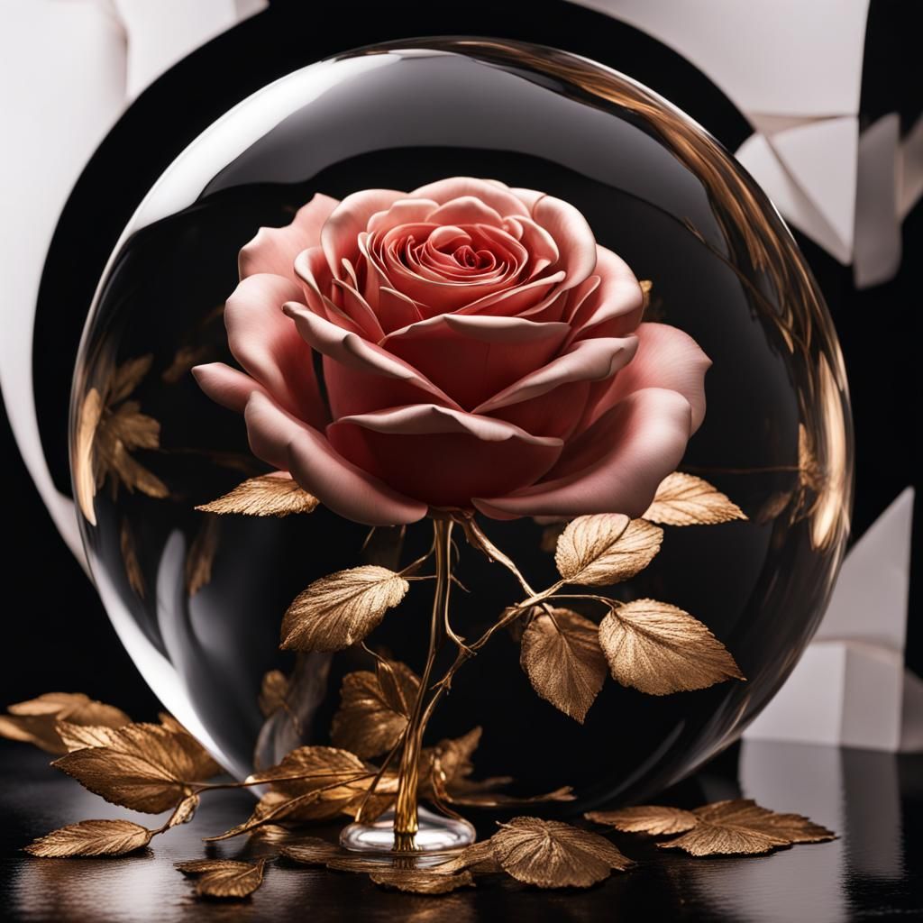 Glass Ball Falling Into Golden Rose