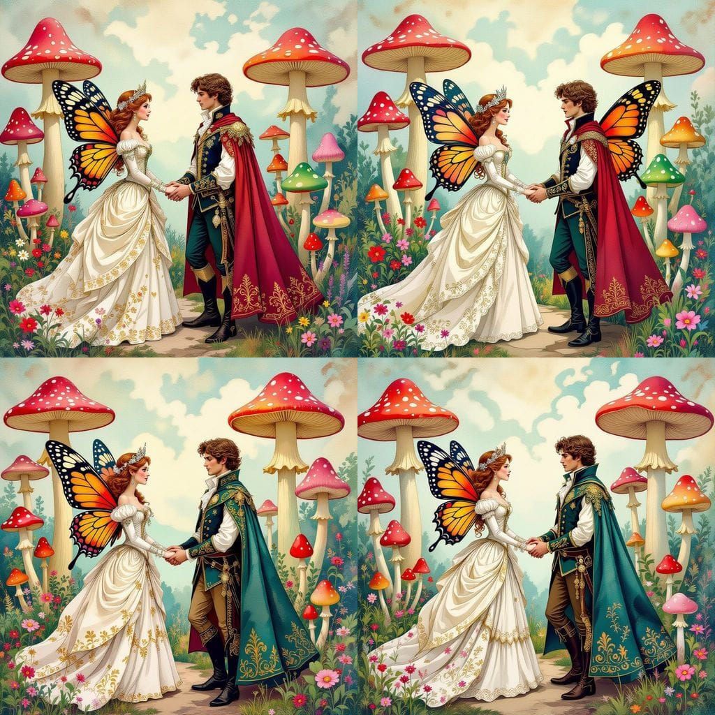 Enchanted Regency Fairy with Elven Prince in Whimsical Water...