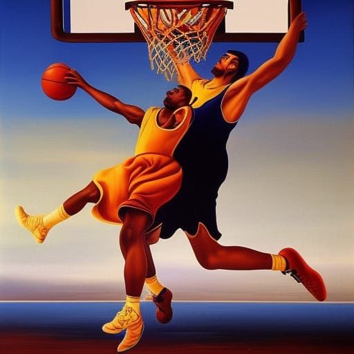 Basketball Dunk Surrealism by Dali and Rutkowski