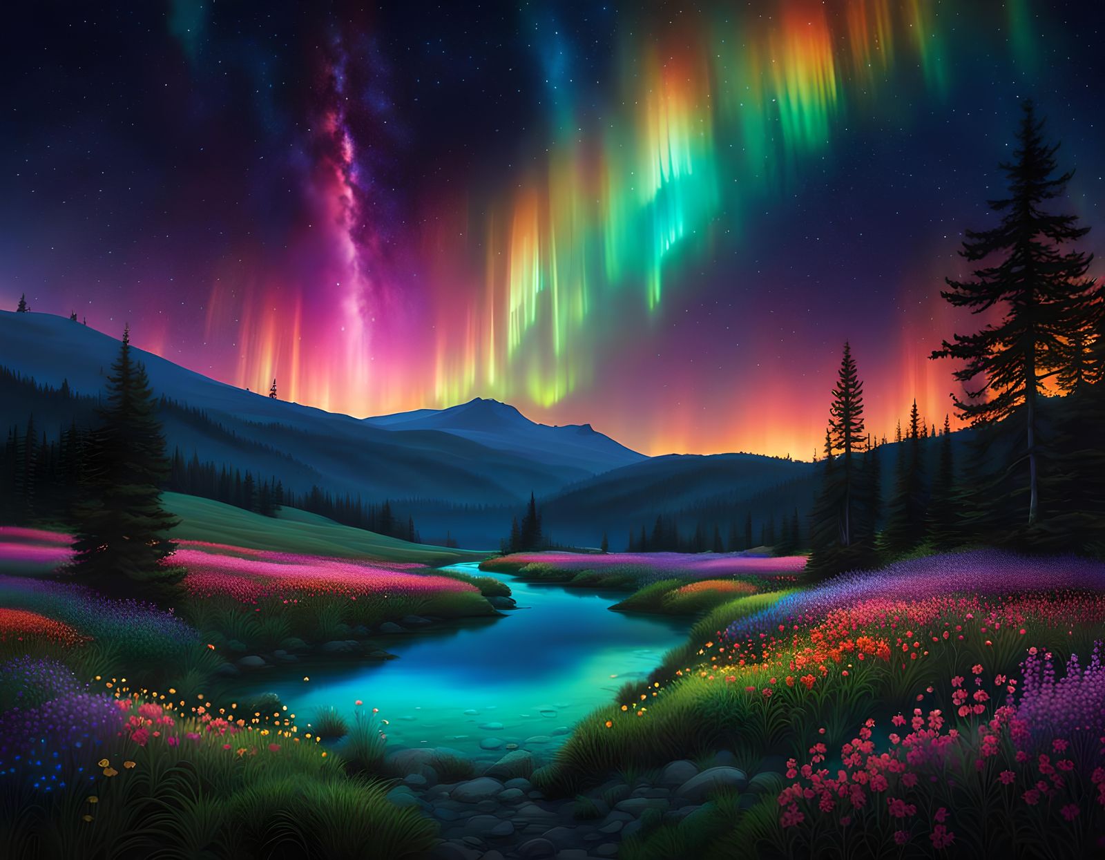 Bioluminescent Dreamscape: Ethereal Aurora Lights the Night