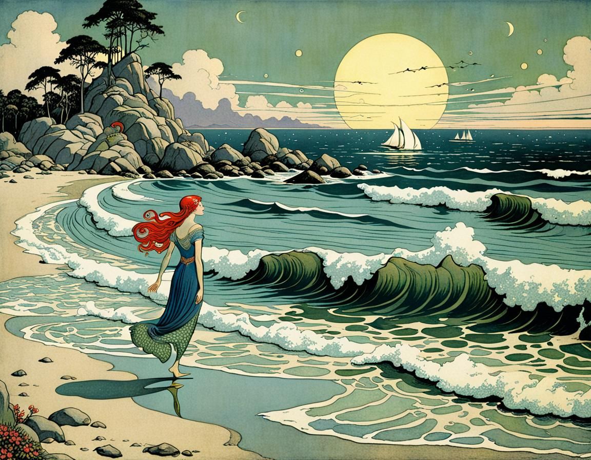Surreal Coastal Scene Inspired by Vintage Illustrators