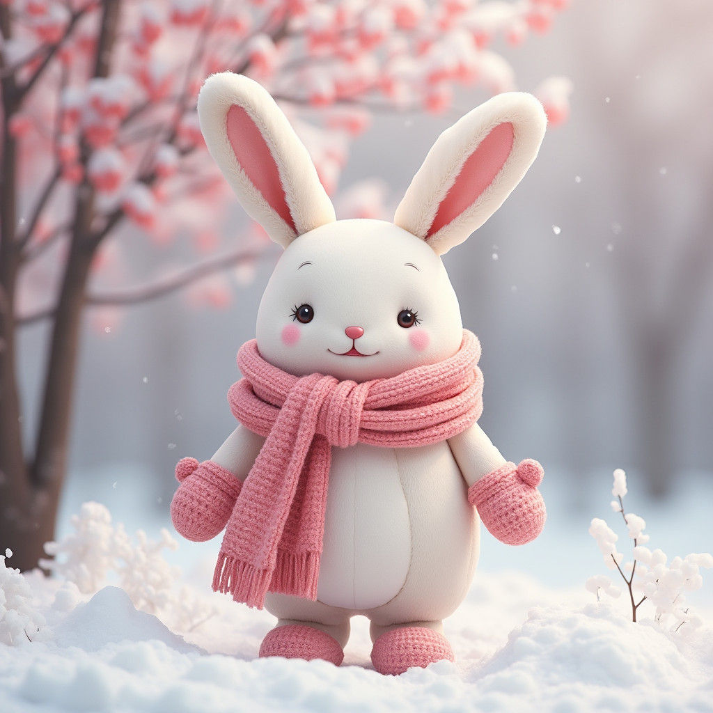 Kawaii Rabbit Doll in Winter Wonderland