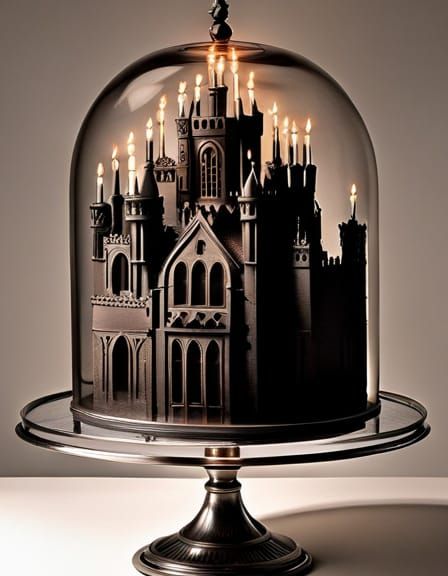 Eerie Skull Cake Castle in Glass Cloche