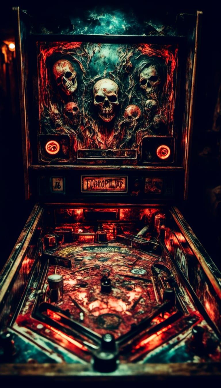 Horror Themed Pinball Machine with Macabre Elements