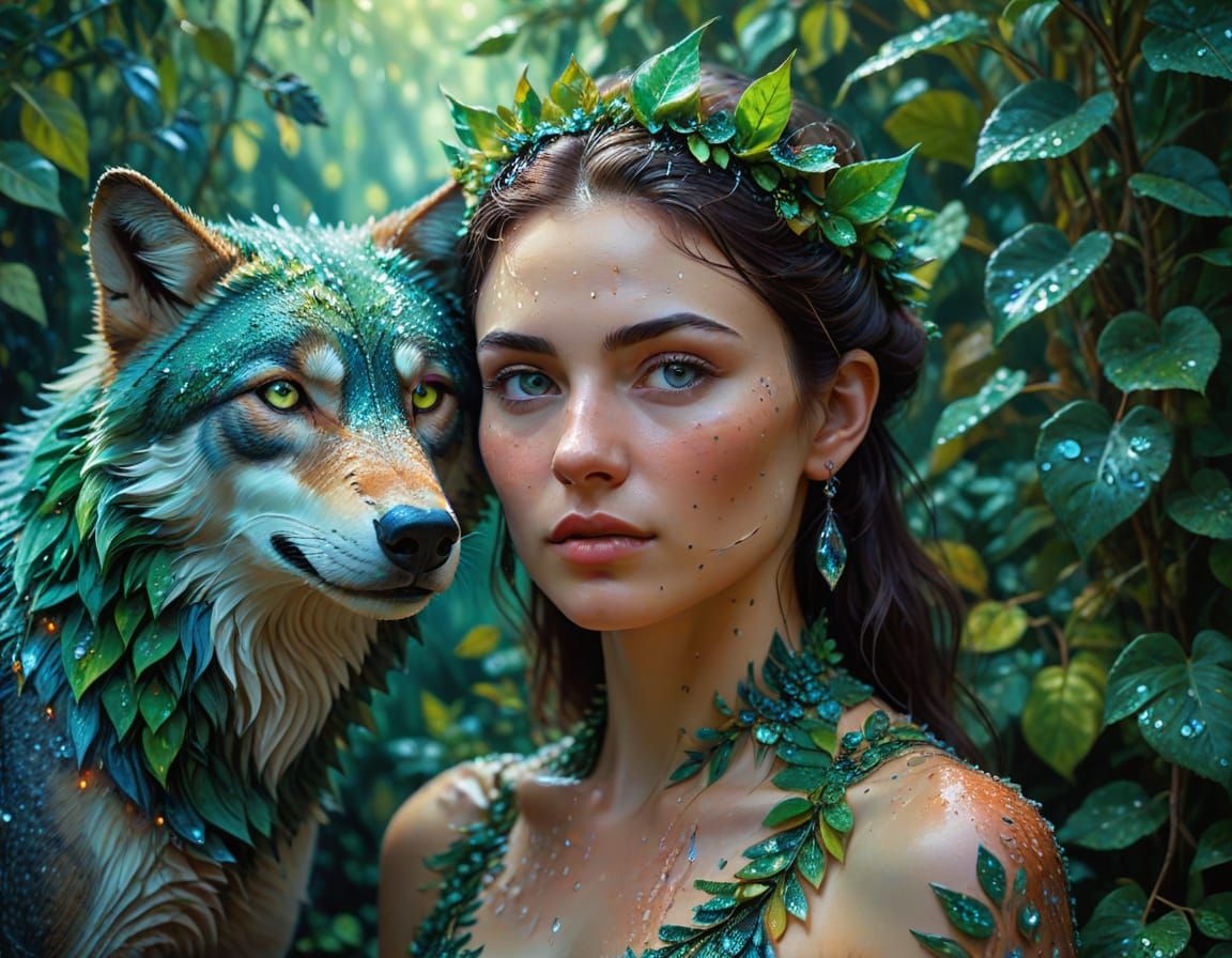 Fauvist Faerie and Leafy Wolf in Soft Focus