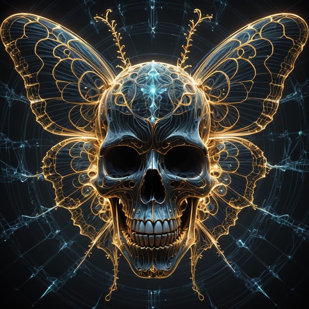Mystical Skull Moth with Fractal Sound Waves