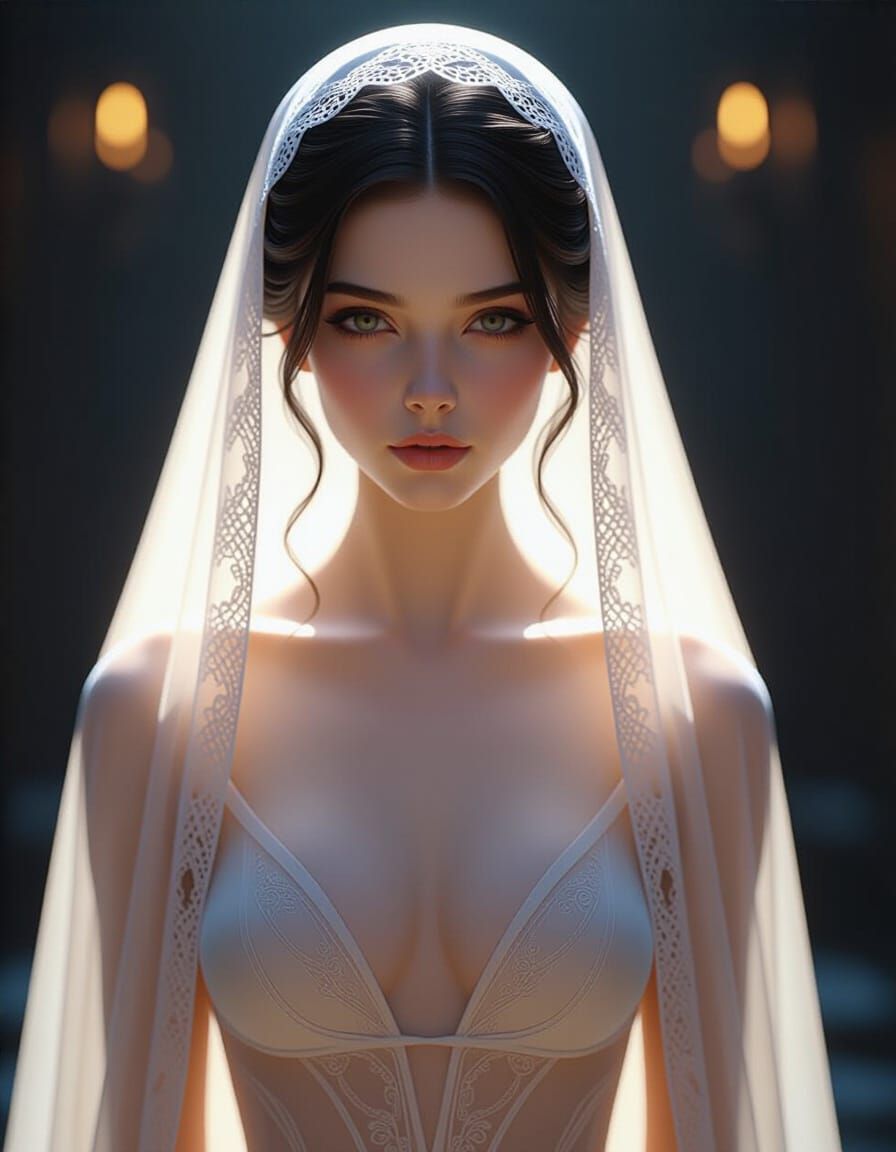 Elegant Woman in Flowing Veil - Hyperrealistic Concept Art