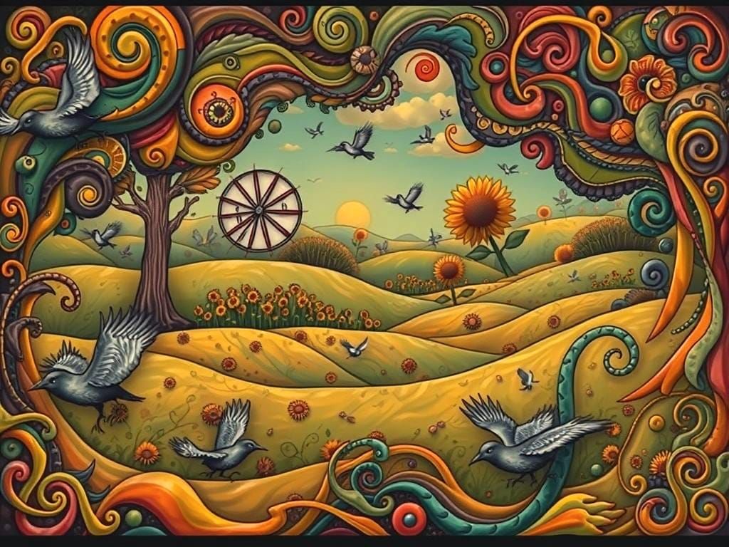 Vibrant Crows Landscape in Comic Book Art Style