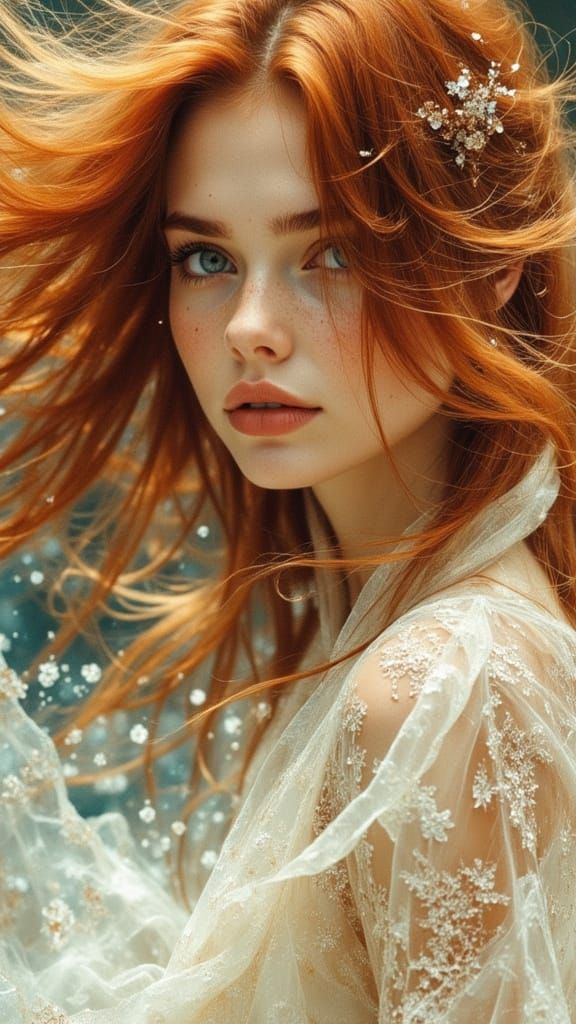 Ethereal Pre Raphaelite Lady in Flowing White Cape with Sea ...