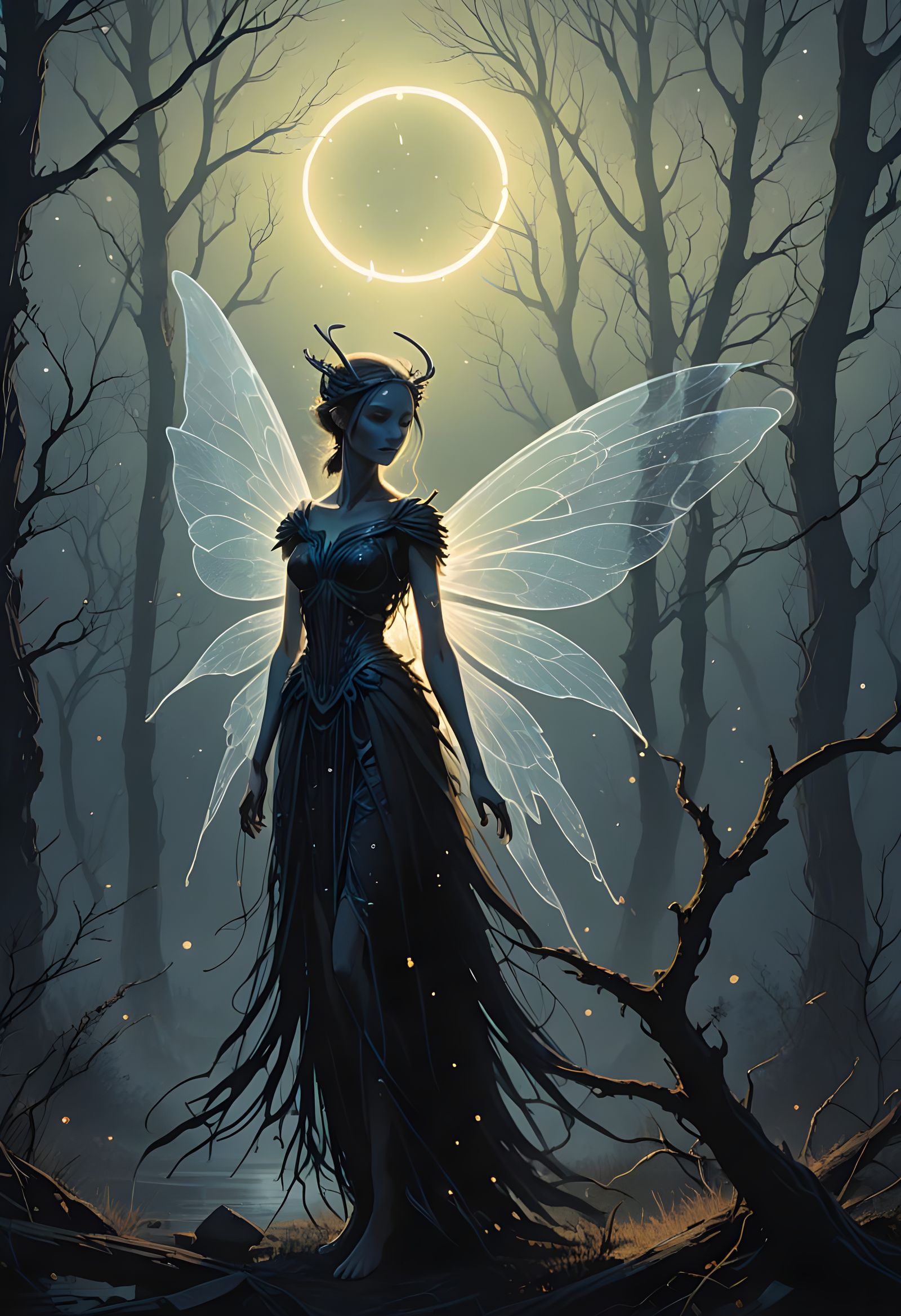 Ethereal Dark Fairy in Mystical Forest
