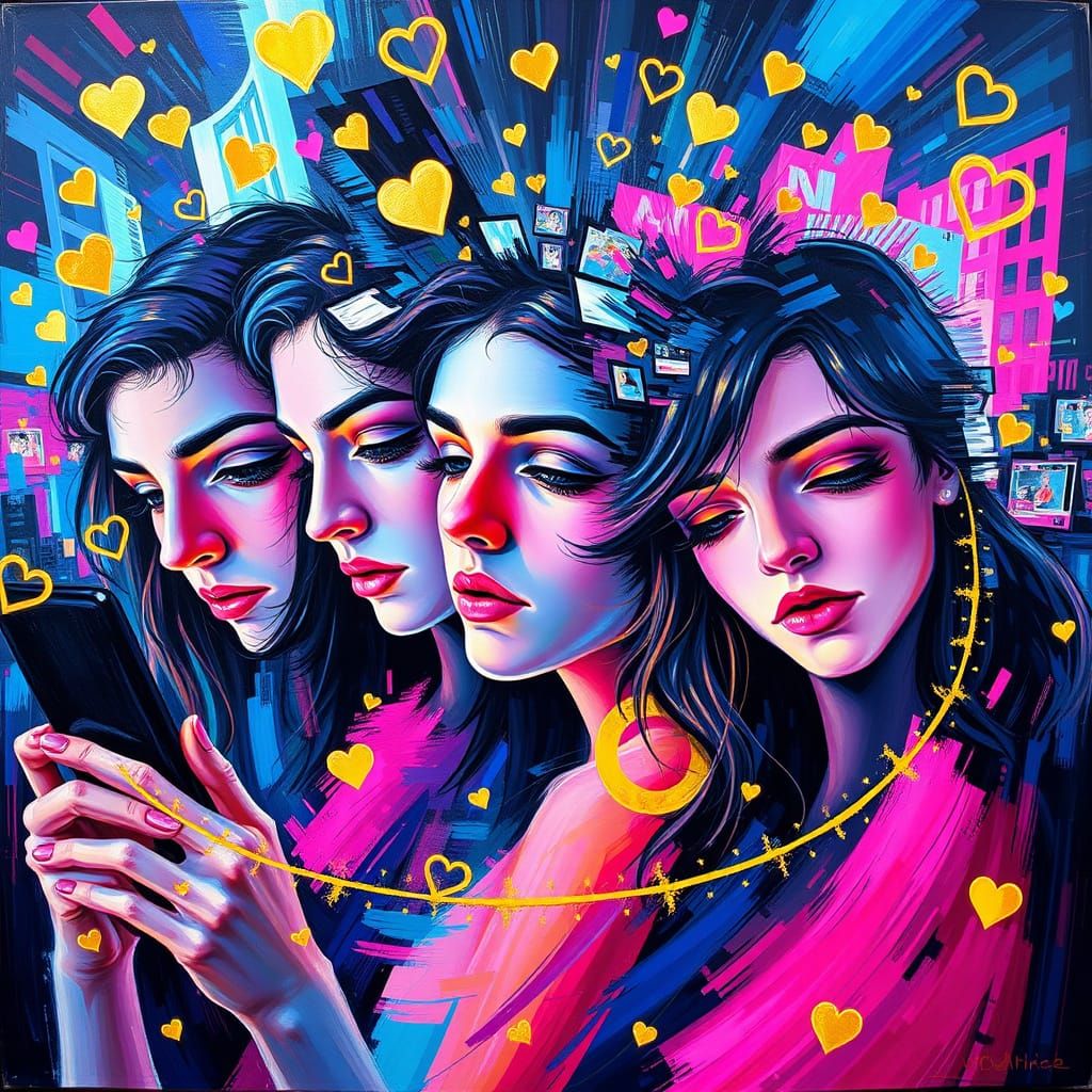 Surreal Impressionist View of Social Media Obsession