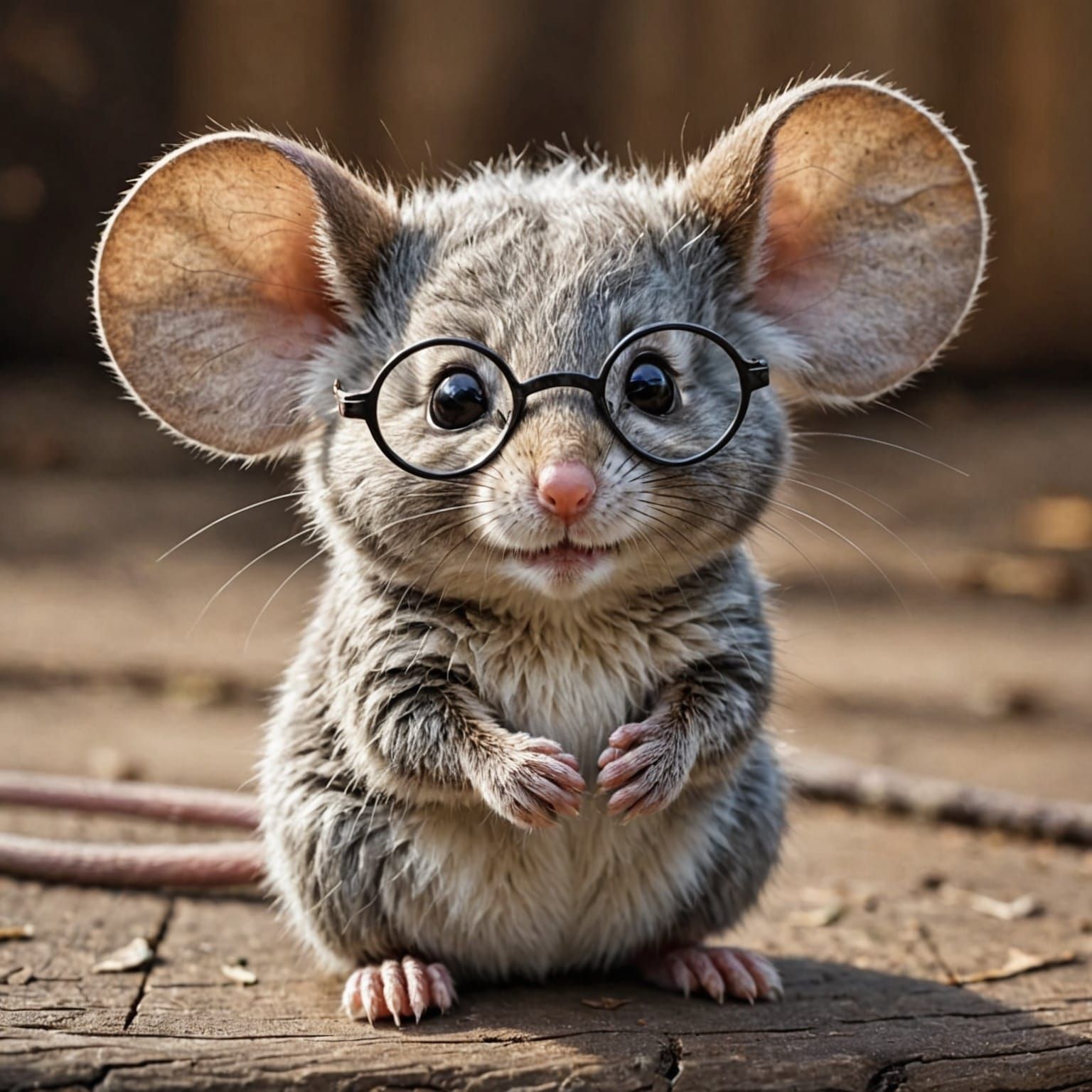 Adorable Fluffy Mouse with Glasses