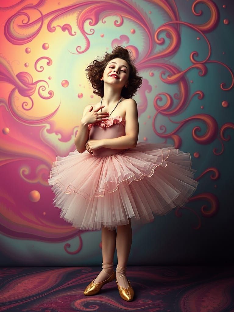 Whimsical Ballerina Lost in Surrealist Dreamscape
