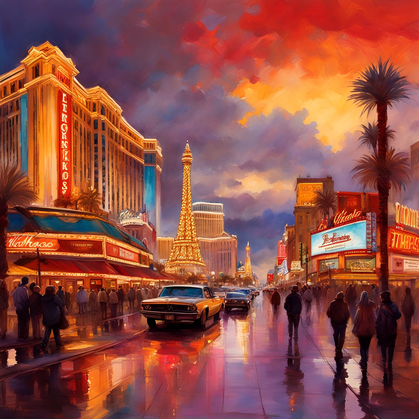 Las Vegas Strip in Watercolor Aetherpunk Style
