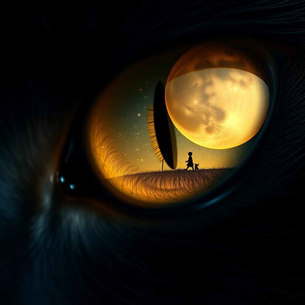 Cat's Eye Reflecting Starry Night in Hyperrealistic Macro