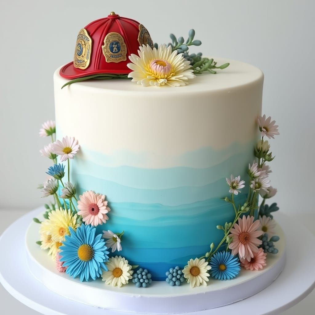 Ombre Sky Cake with Whimsical Floral Arrangement