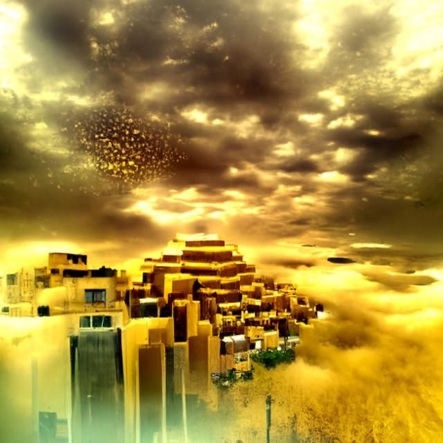 Surreal City of Gold Floats in Mid-Air