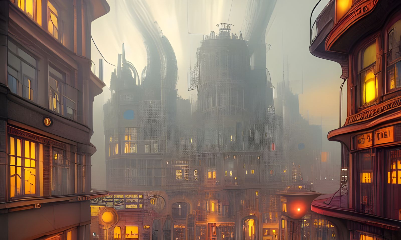 Steampunk City with Nouveau Architecture