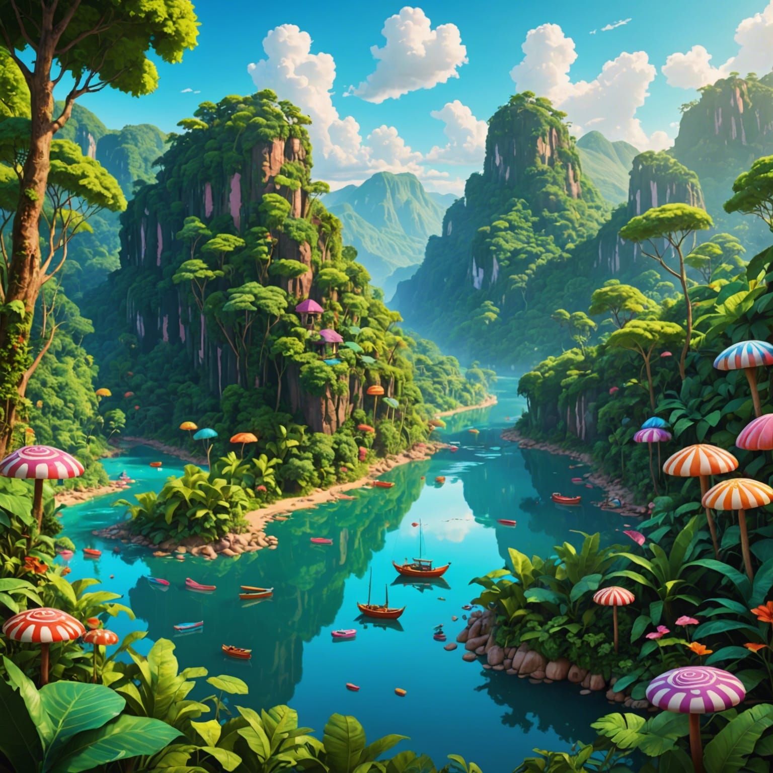 Amazon Rainforest River View in Candy Art Style