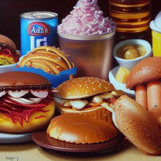 Junk Food Still Life in Oil Painting Style