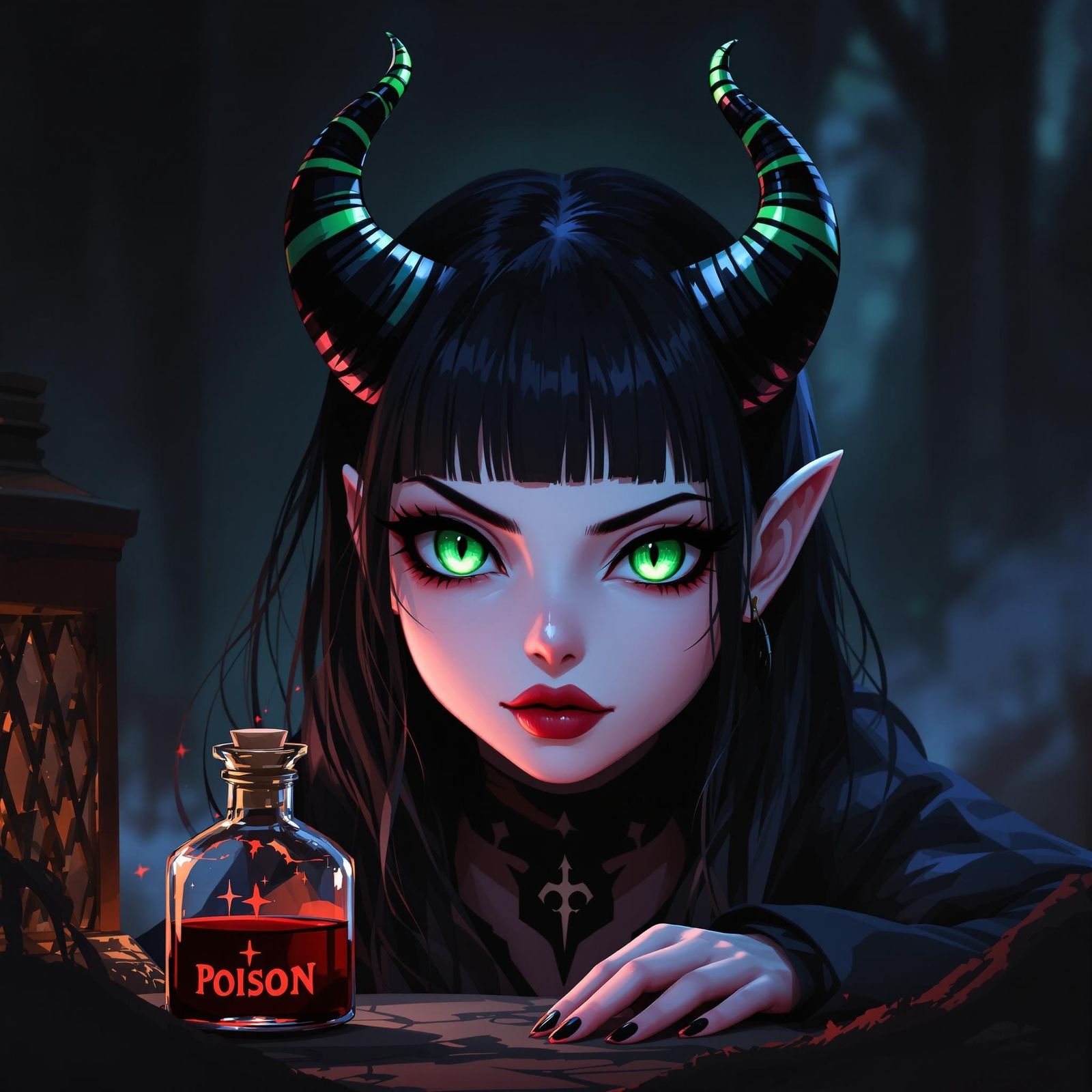 Mysterious Anime Imp Devil Woman in Dark Fantasy World