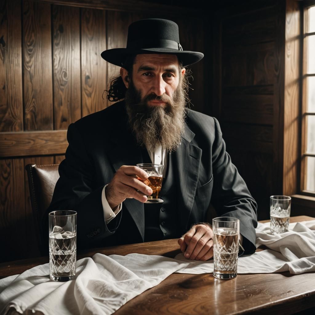 Hasidic Jew Drinking Vodka in Whimsical Pop Surrealism