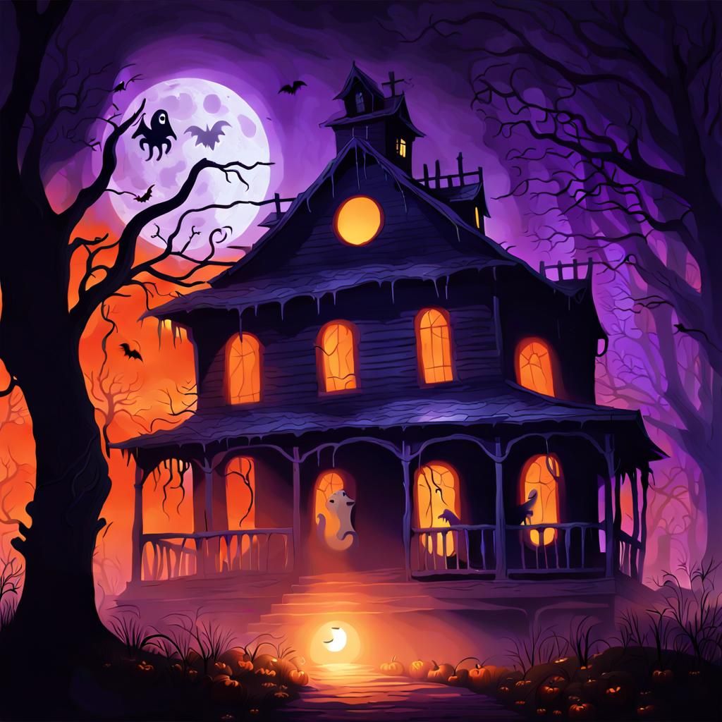 Halloween Ghost on Haunted Porch in Pixar Style