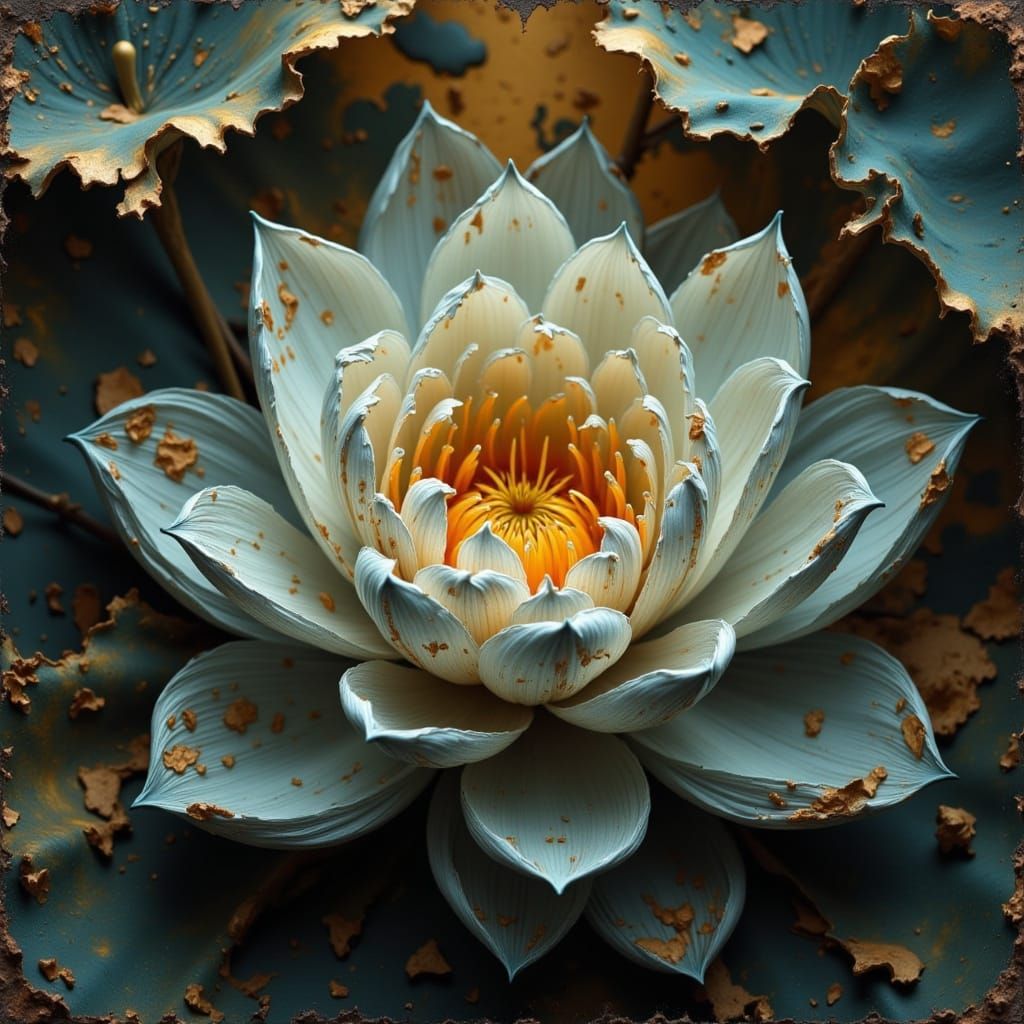 Sacred Lotus Flower with Grunge Texture, Digital Art